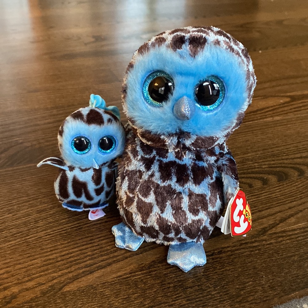 Ty owl stuffed animals - mom and baby🦉💜💙